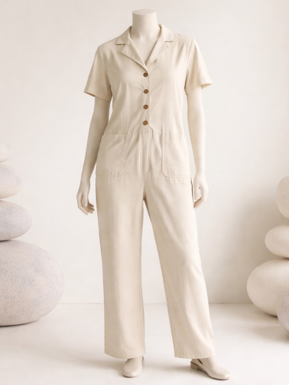 KNOWN SUPPLY OFF WHITE COTTON JUMPSUIT (L-XL)